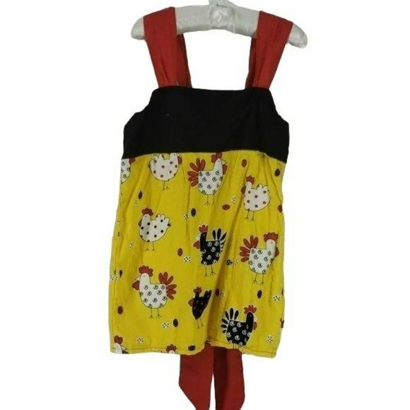 Boutique Girls Farm Country Yellow Chicken Themed Pillowcase‎ Dress Size Small - Picture 1 of 6